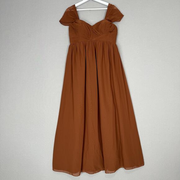 Revelry Kennedy Chiffon Convertible Dress Womens 14 Rust Off Shoulder Bridesmaid - Picture 2 of 14